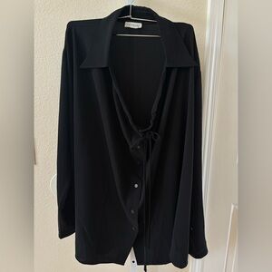 NWT - Lattelier Button Down Drawstring Blouse in Black - Size XL